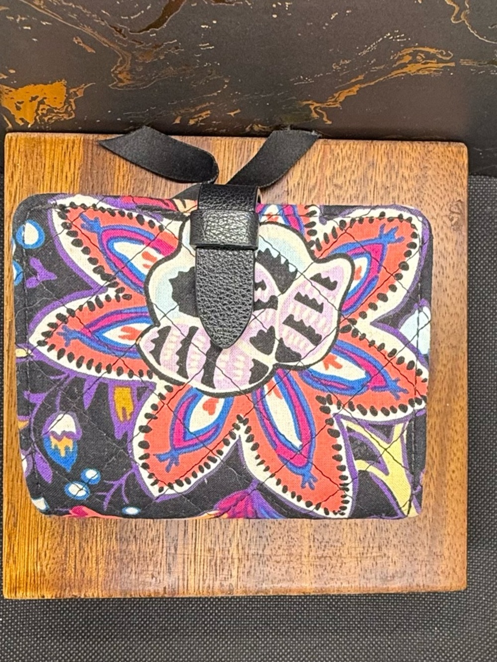 Vera Bradley Black Wallet with Purple Floral Print